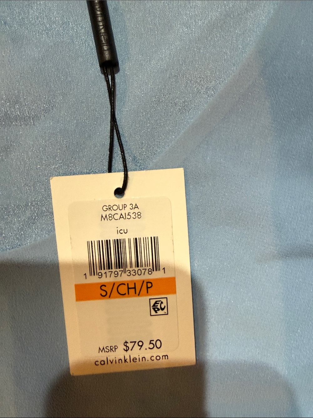 Calvin Klein Powder Blue V-Neck Ruffle Sleeve Top - Picture 2 of 5